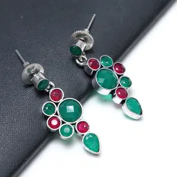 Ozanoo Silver Plated Zircon Stone Studded Drop Earrings-picture-13