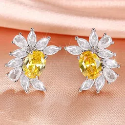 Jewels Galaxy Silver Plated American Diamond Studded Floral Studs Earrings-picture-28