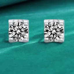 Peora Silver-Plated Cubic Zirconia Studded Square Studs Earrings-picture-35