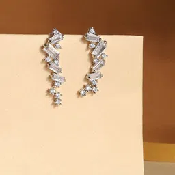 indiifuz Avyana Silver-Plated Cubic Zirconia Studded Contemporary Drop Earrings-picture-41