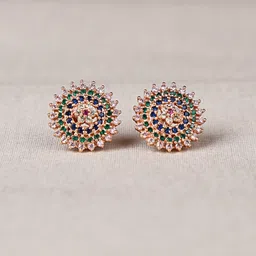 ZINU Rose Gold Plated Contemporary Cubic Zirconia Studs Earrings-image-8