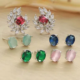 Priyaasi Set OF 5 Silver-Plated Contemporary Studs Earrings-picture-43