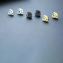 KARISHMA KREATIONS Set Of 4 Contemporary Stainless Steel Om Shaped Stud Earrings-picture-29