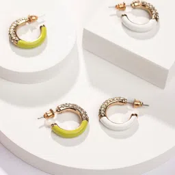 PRITA BY PRIYAASI Set of 2 American Diamond Studded Half Hoop Earrings-picture-31