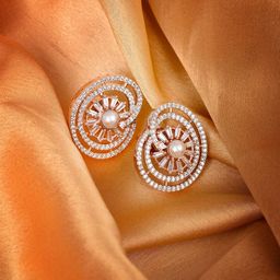 Saraf RS Jewellery White Rose Gold-Plated Contemporary Studs Earrings-picture-6