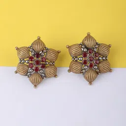 Anouk Silver-Toned Silver-Plated Oxidised Floral Stud Earrings-picture-30