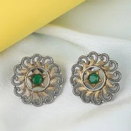 Anouk Silver-Plated Stone-Studded Contemporary Oxidised Studs Earrings-picture-25