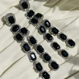 ISHKAARA Silver Plated Contemporary Cubic Zirconia Studded Drop Earrings-picture-37