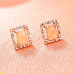 Estele Rose Gold Plated Square Studs Earrings-picture-40