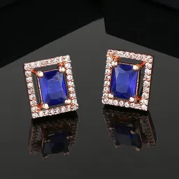 Estele Rose Gold Plated Cubic Zirconia Studded Square Studs Earrings-picture-19