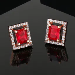 Estele Rose Gold Plated Cubic Zirconia Studded Square Studs Earrings-picture-41