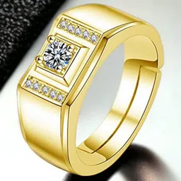 MYKI Men Gold-Plated & CZ Stone-Studded Adjustable Stainless Steel Finger Ring-picture-41