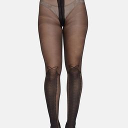 mod & shy Women Black Self Design Full Length Pantyhose Stockings-picture-1