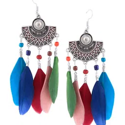 Crunchy Fashion Oxidized Tribal Feather Drop Earrings-picture-38