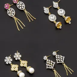 aadita Women Pack Of 4 White & Pink Contemporary Drop Earrings-picture-28