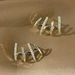 PolluxCraft Korean Gold-Plated Zircon Stones Studded Contemporary Shaped Studs-image-42