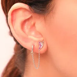 Zavya Rhodium-Plated Silver-Toned & Pink Circular Cuff Earrings-picture-48