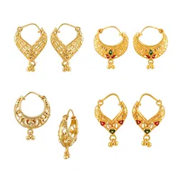 Vighnaharta Set Of 4 Gold Plated Crescent Shaped Hoop Earrings-image-5