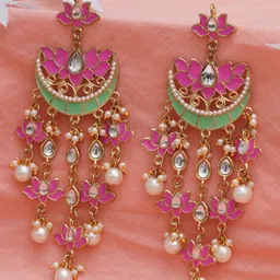 KARATCART Women Pink & Gold-Toned Classic Chandbalis Earrings-image-56