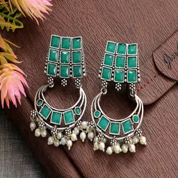 UNIVERSITY TRENDZ Silver Plated Kundan Studded Oxidised Classic Chandbalis-picture-42