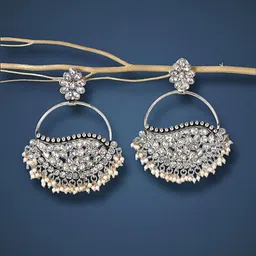 UnfoldSelf Silver-Plated Alloy Kundan Spherical Chandbalis-picture-37