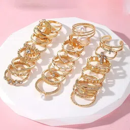 Jewels Galaxy Set Of 23 Gold-Plated Stone-Studded Finger Rings image 1