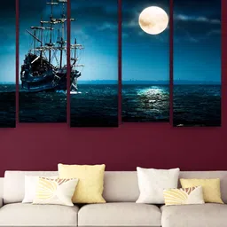 Casperme Blue & Black 5 Pieces Modern Wooden Paintings Wall Arts-image-53
