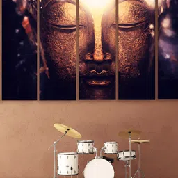 Casperme Brown & black 5 Pieces Wooden Buddha Paintings Wall Arts-image-61