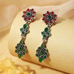 Saraf RS Jewellery Silver Plated Floral Drop Earrings-picture-31