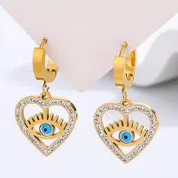 KRYSTALZ Gold-Plated Stainless Steel Stone-Studded Heart Shaped Drop Earrings image 1
