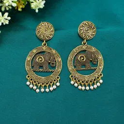 PRIVIU Gold-Plated Beads Beaded Elephant Shaped Drop Earrings-image-30