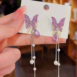 FIMBUL Silver Plated Butterfly Shaped Rhinestone Drop Earrings-picture-9