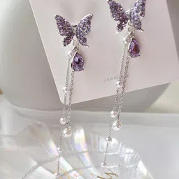 FIMBUL Silver Plated Butterfly Shaped Rhinestone Drop Earrings-picture-20