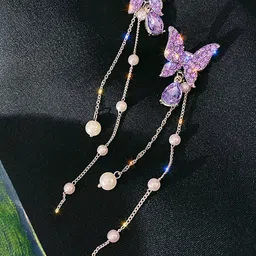 FIMBUL Silver Plated Butterfly Shaped Rhinestone Drop Earrings-picture-29