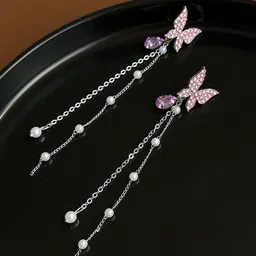 FIMBUL Silver Plated Butterfly Shaped Rhinestone Drop Earrings-picture-22