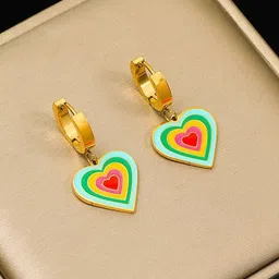 VIEN Stainless Steel Gold-Plated Heart Shaped Drop Earrings-picture-21