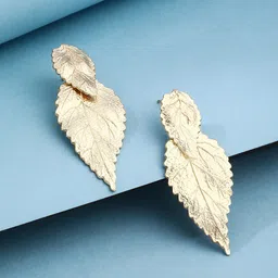 VIRAASI Gold-Plated Leaf Design Drop Earrings-picture-14