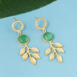 CELEBRAVO Brass-Plated Leaf Shaped Drop Earrings-picture-11