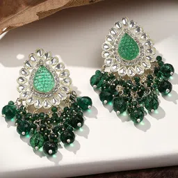 VATSALYA creation Gold-Plated Stone-Studded & Beaded Drop Earrings-picture-10