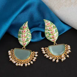 CELEBRAVO Brass Plated Leaf Shaped Drop Earrings-picture-20