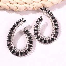 Yellow Chimes Blue Silver-Toned & Black Crystal Studded Teardrop Shaped Drop Earrings-picture-44