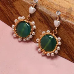 Anouk Gold-Toned & Green Gold-Plated Drop Earrings-picture-33