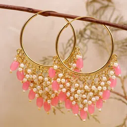 Crunchy Fashion Gold-Plated & Pink Classic Hoop Earrings-image-1