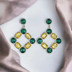 DressBerry Silver-Plated Stone-Studded Contemporary Drop Earrings image 1