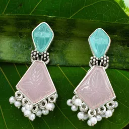 PRIVIU Silver-Plated Geometric Stone Studded Drop Earrings-image-68