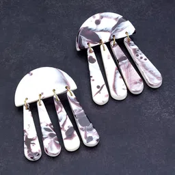 Golden Peacock White & Black Handcrafted Geometric Drop Earrings-picture-13