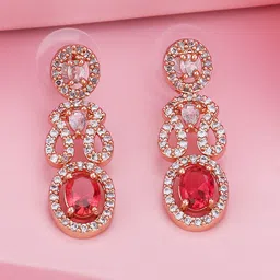 Estele Rose Gold Plated CZ Studded Geometric Drop Earrings-image-81