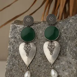 VENI Silver-Plated Oxidised Contemporary Drop Earrings image 1