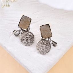 DASTOOR Silver-Plated Contemporary Oxidised Drop Earrings-picture-22