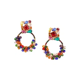 ODETTE Gold-Plated Crystals Studded Contemporary Drop Earrings-image-3